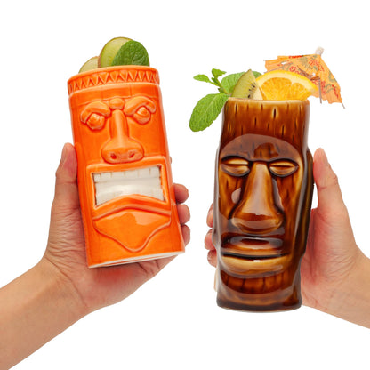 Hand-Carved and Hand-Painted Tiki Mugs - Assorted Set of 8
